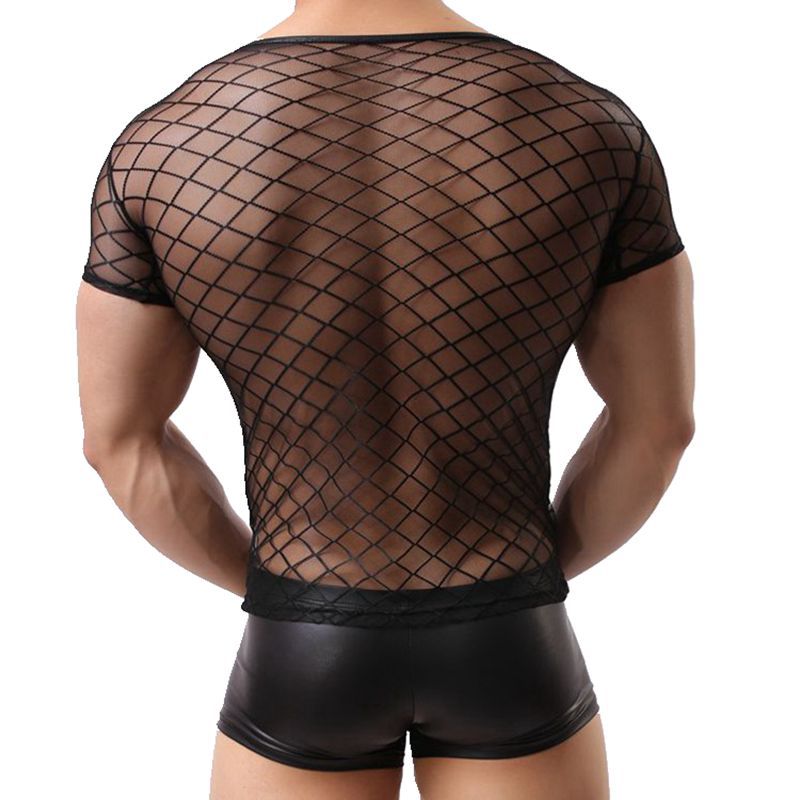 Men’s Mesh Grid See-Through Tee – Breathable Stretch Top
