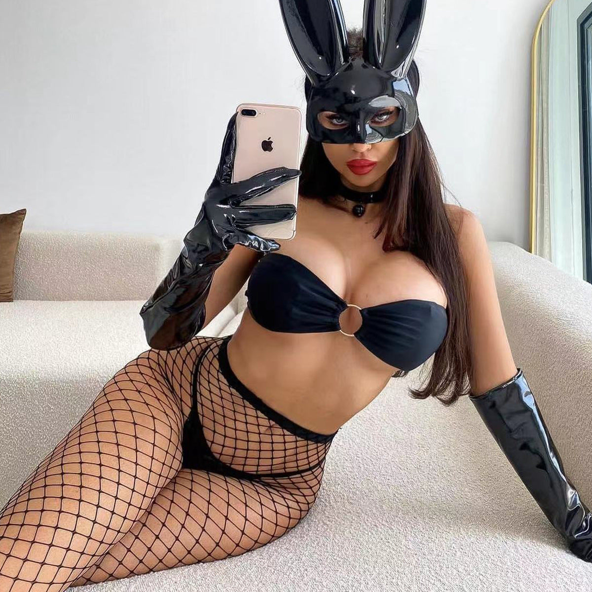 Bunny Girl Lingerie Set | Black Fishnet Costume Outfit