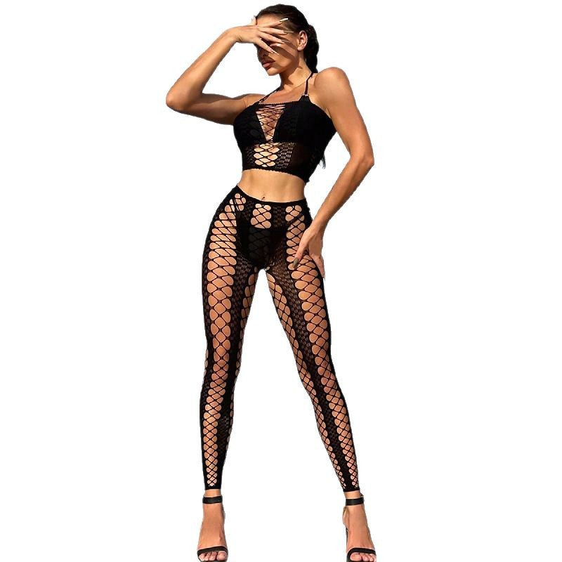 Bold Fishnet Two-Piece Bodysuit Set | Sexy Mesh Clubwear