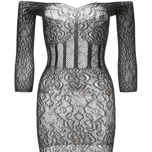 Vestido lencero de encaje negro | Look sexy con hombros descubiertos