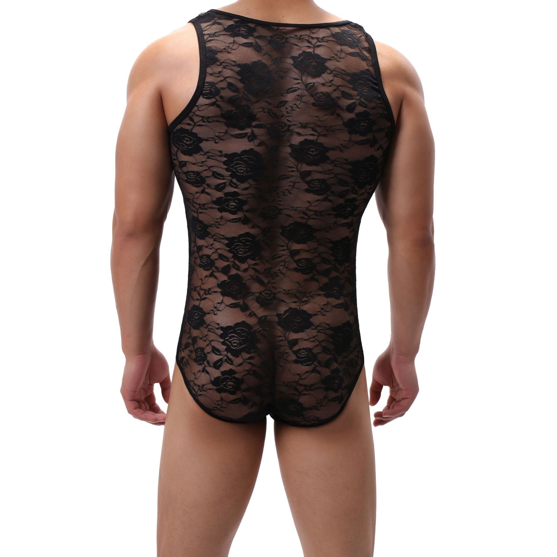 Men’s Floral Lace Bodysuit – Lightweight Sheer One-Piece