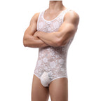 Men’s Floral Lace Bodysuit – Lightweight Sheer One-Piece
