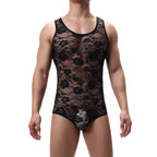 Men’s Floral Lace Bodysuit – Lightweight Sheer One-Piece