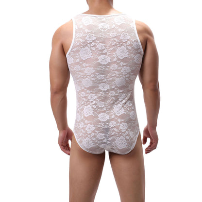 Men’s Floral Lace Bodysuit – Lightweight Sheer One-Piece