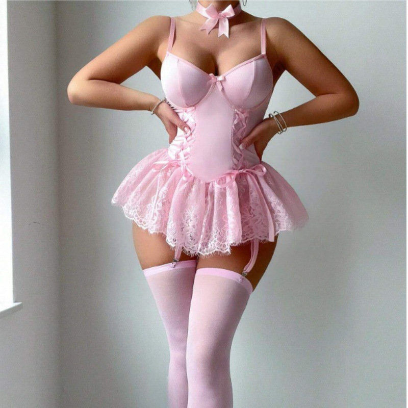 Pink Lace Corset Lingerie Dress – Sexy Babydoll Outfit
