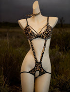Leopard Print Lingerie Set – Sexy Cat Bodysuit for Women