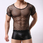 Men’s Mesh Grid See-Through Tee – Breathable Stretch Top