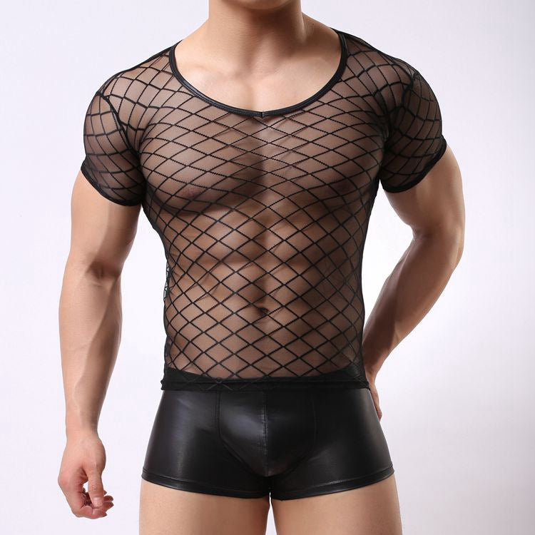 Men’s Mesh Grid See-Through Tee – Breathable Stretch Top