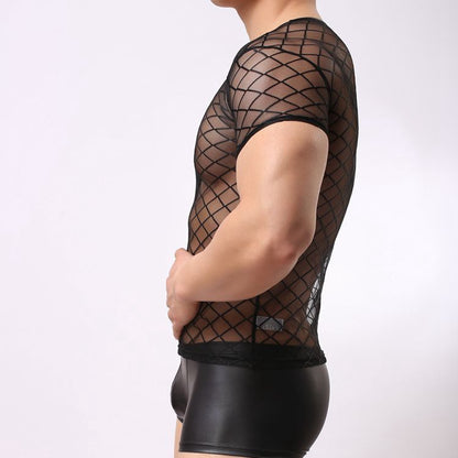 Men’s Mesh Grid See-Through Tee – Breathable Stretch Top