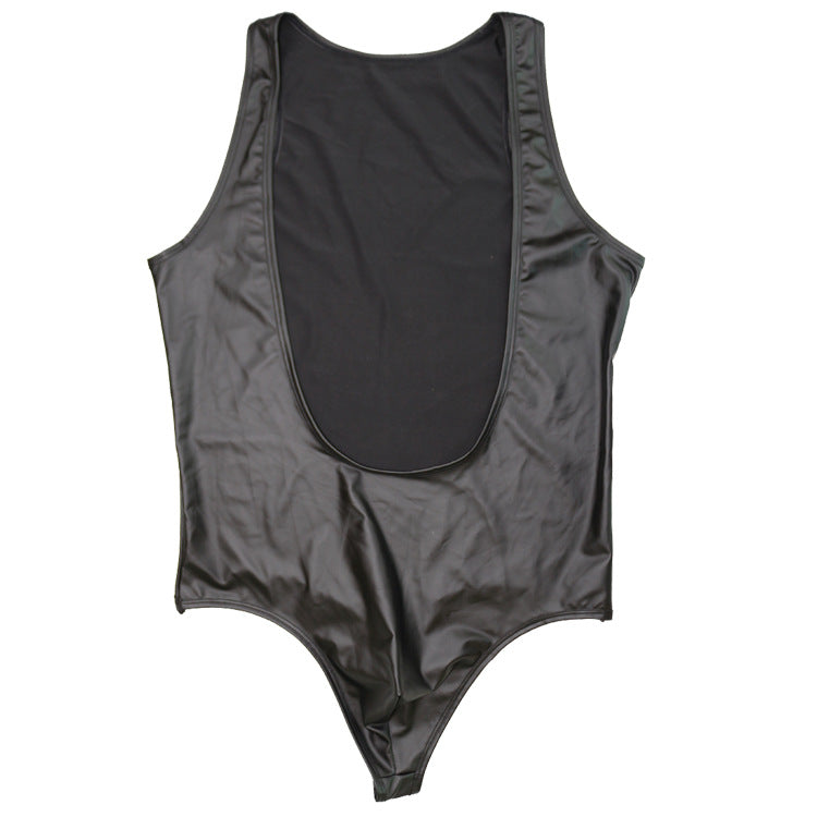 Men’s Black Stretch Bodysuit – Glossy Performance Leotard