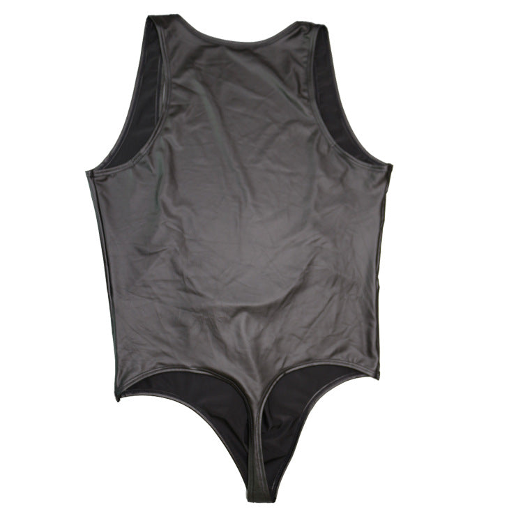 Men’s Black Stretch Bodysuit – Glossy Performance Leotard