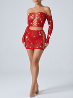 Red Lace Cut-Out Lingerie Dress | Sexy Sparkling Outfit