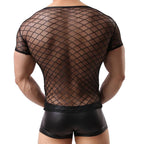 Men’s Mesh Grid See-Through Tee – Breathable Stretch Top