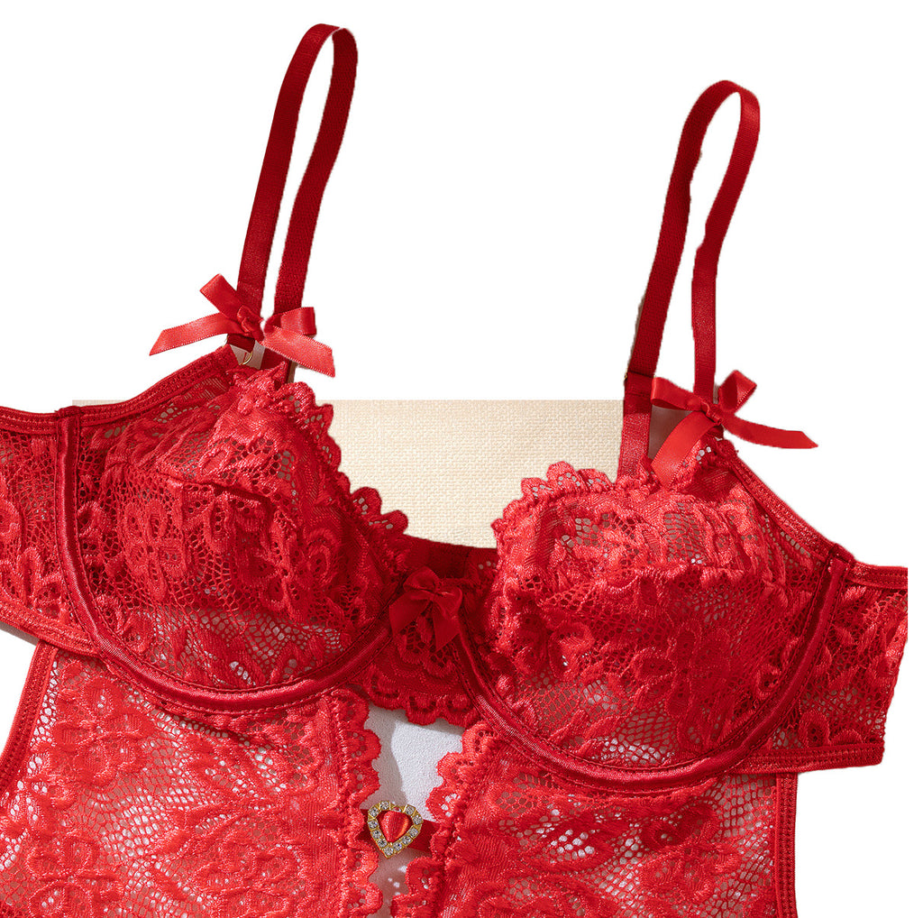 Black&Red Lace Lingerie Bodysuit – Sexy See Through Teddy