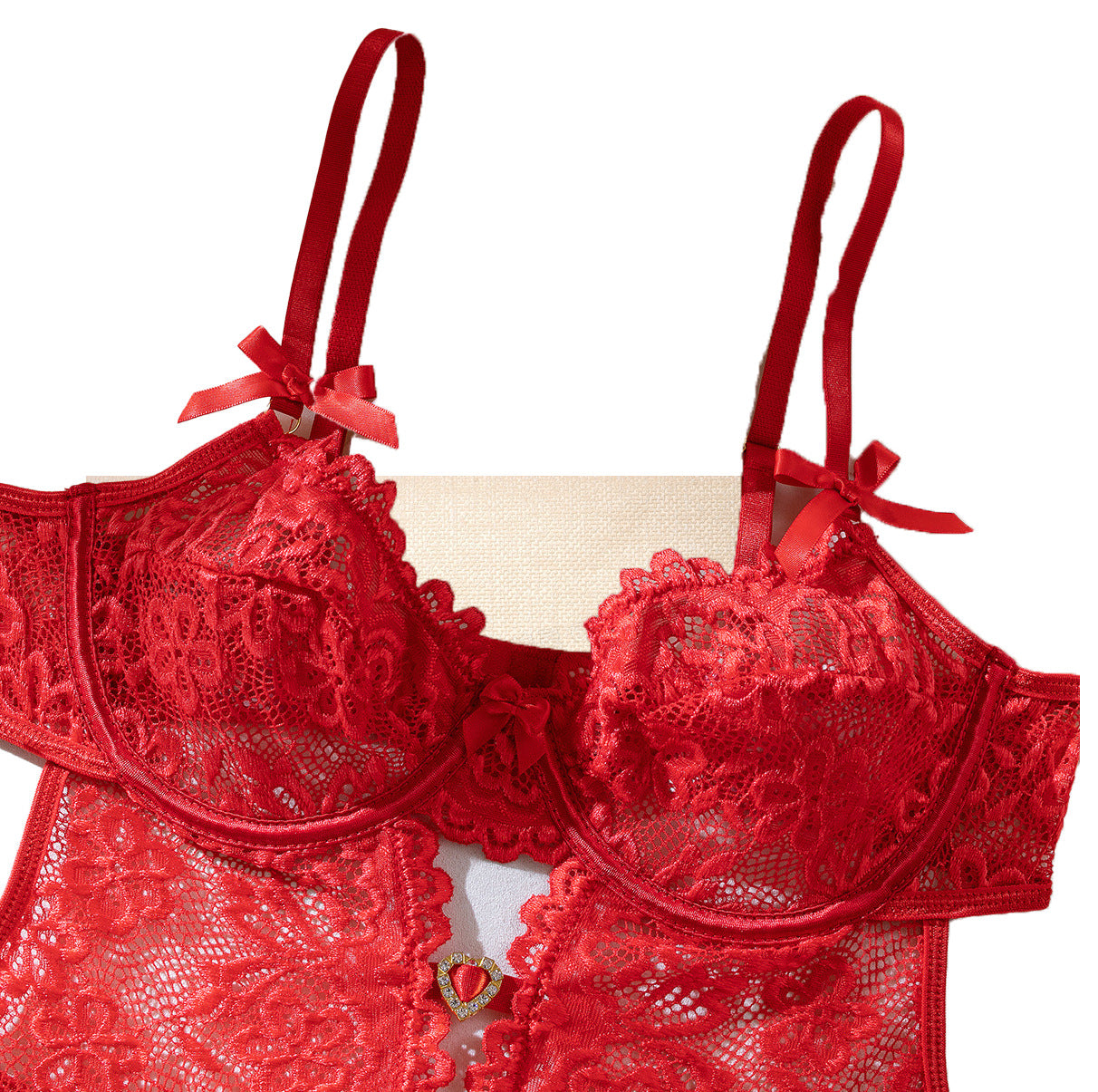 Black&Red Lace Lingerie Bodysuit – Sexy See Through Teddy