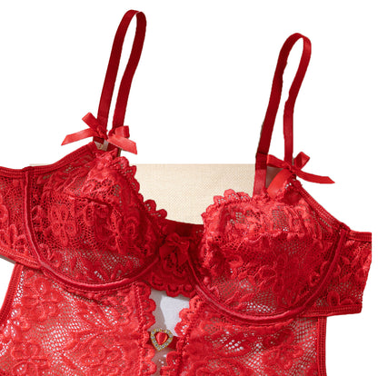 Black&Red Lace Lingerie Bodysuit – Sexy See Through Teddy