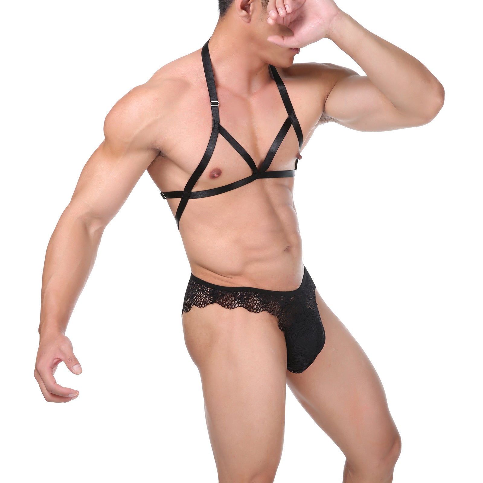 Men’s Strappy Lace Harness Lingerie Set