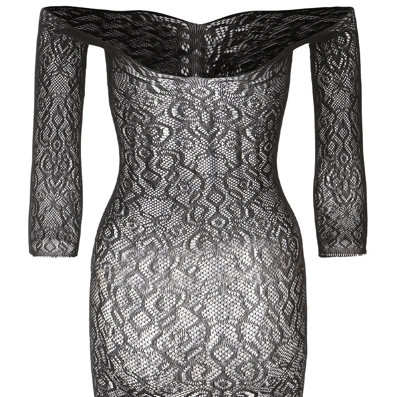 Black Lace Mesh Lingerie Dress | Off Shoulder Sexy Look
