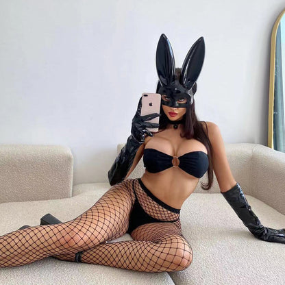 Bunny Girl Lingerie Set | Black Fishnet Costume Outfit