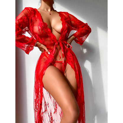 Sexy Lace Sheer Robe – Elegant See-Through Lingerie Cover-Up