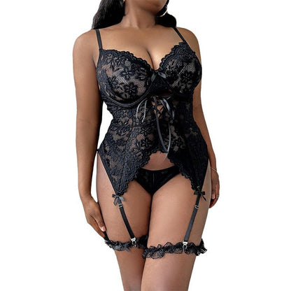 Black Lace Garter Lingerie Set – Sexy Sheer Lace Nightwear