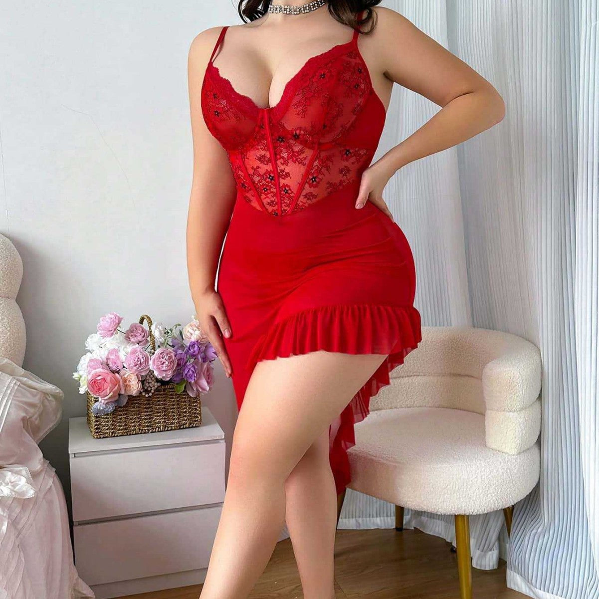 Plus Size Lace Lingerie Dress – Sexy Curve Hugging Sleepwear
