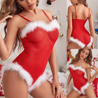 Body rojo con ribete de plumas de Papá Noel – Lencería navideña