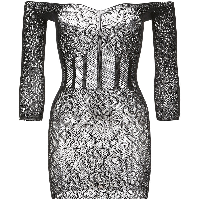 Black Lace Mesh Lingerie Dress | Off Shoulder Sexy Look