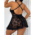 Plus Size Black Lace Babydoll Lingerie – Sexy Sheer Sleepwear