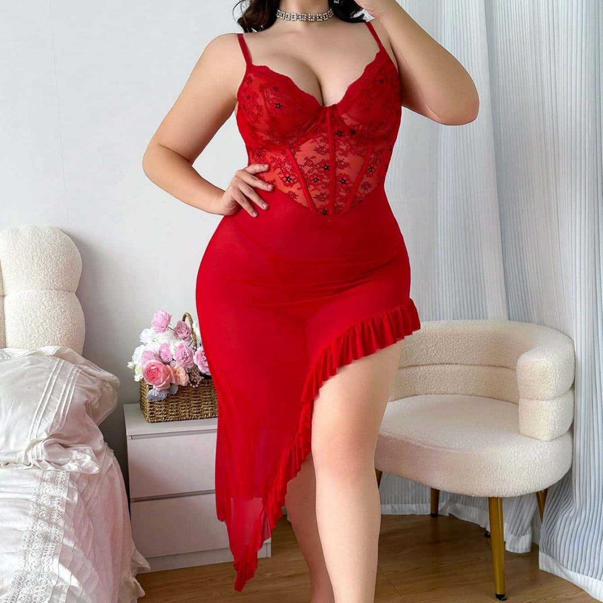 Plus Size Lace Lingerie Dress – Sexy Curve Hugging Sleepwear