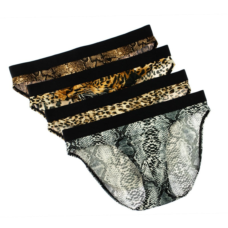Men’s Animal Print Seamless Mesh Briefs – Leopard & Snake
