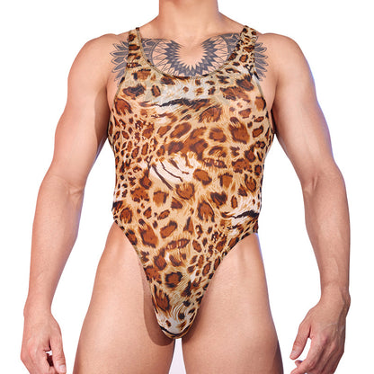 Men’s Leopard Print Bodysuit – Stretch Fit Fashion One-Piece
