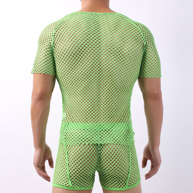 Men’s Fishnet Mesh Set – Sexy See-Through Top & Shorts