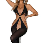 Black Halter Cut-Out Bodystocking Lingerie | Sexy One-Piece