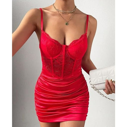 Elegant Lace Corset Mini Dress – Sexy Ruched Bodycon Outfit