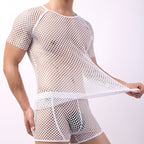 Men’s Fishnet Mesh Set – Sexy See-Through Top & Shorts