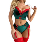 Green & Red Velvet Christmas Lingerie Set – Festive Edition