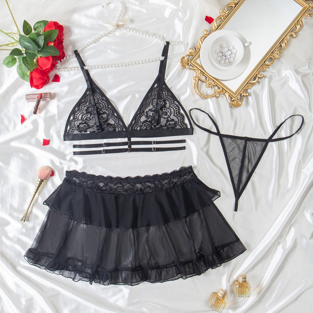 Plus Size Christmas Lace Lingerie Set – Sexy 3-Piece Babydoll Outfit