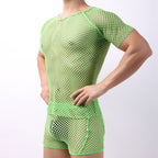 Men’s Fishnet Mesh Set – Sexy See-Through Top & Shorts