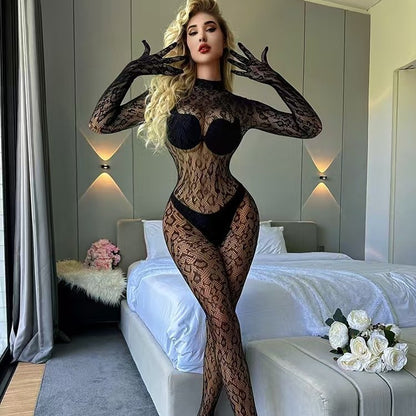 Full Lace See-Through Bodystocking | Elegant Long Sleeve Lingerie