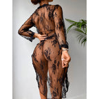 Sexy Lace Sheer Robe – Elegant See-Through Lingerie Cover-Up