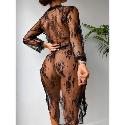 Sexy Lace Sheer Robe – Elegant See-Through Lingerie Cover-Up
