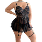 Plus Size Lace Corset Babydoll – Sexy Sheer Sleepwear for Women